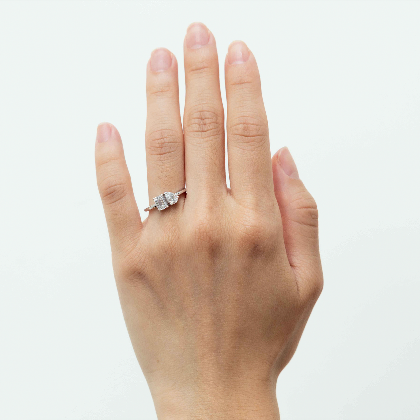 Arielle - 1ctw Lab Grown Toi et Moi Emerald and Pear Engagement Ring