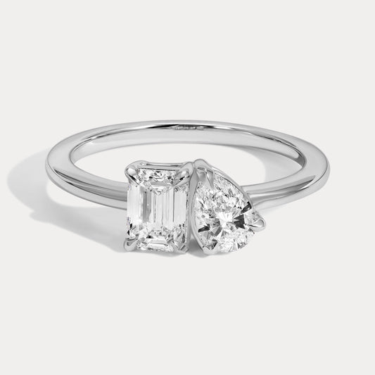 Arielle - 1ctw Lab Grown Toi et Moi Emerald and Pear Engagement Ring